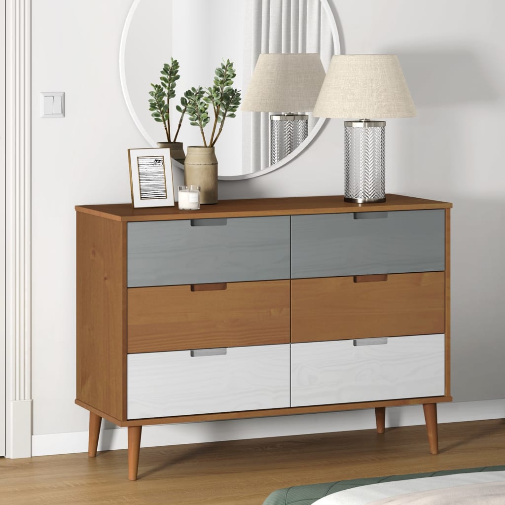 MALAGA Oak Finish Chest of Drawers - Large-sized, 6 Drawers - The Home Maker