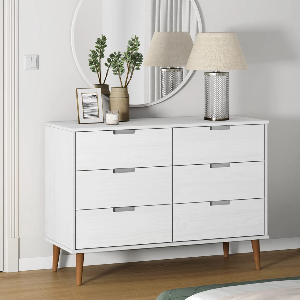 MALAGA White Chest of Drawers - Large-sized, 6 Drawers, Double - All Things Good