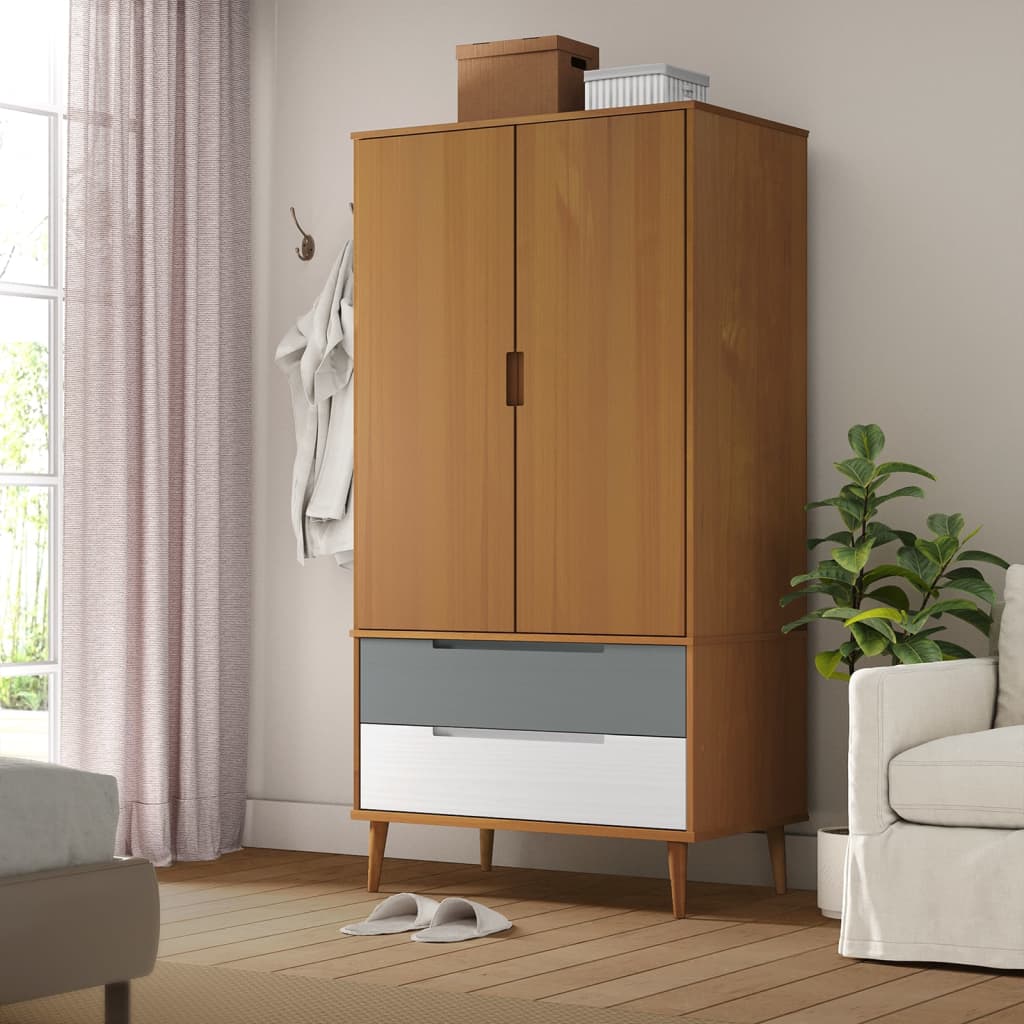 Wardrobe - MORSON 2 Door 2 Drawer Wardrobe Brown 90cm - R and M Furniture
