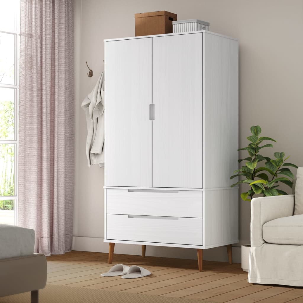 Wardrobe - MORSON 2 Door 2 Drawer Wardrobe White 90cm - Casper Homes