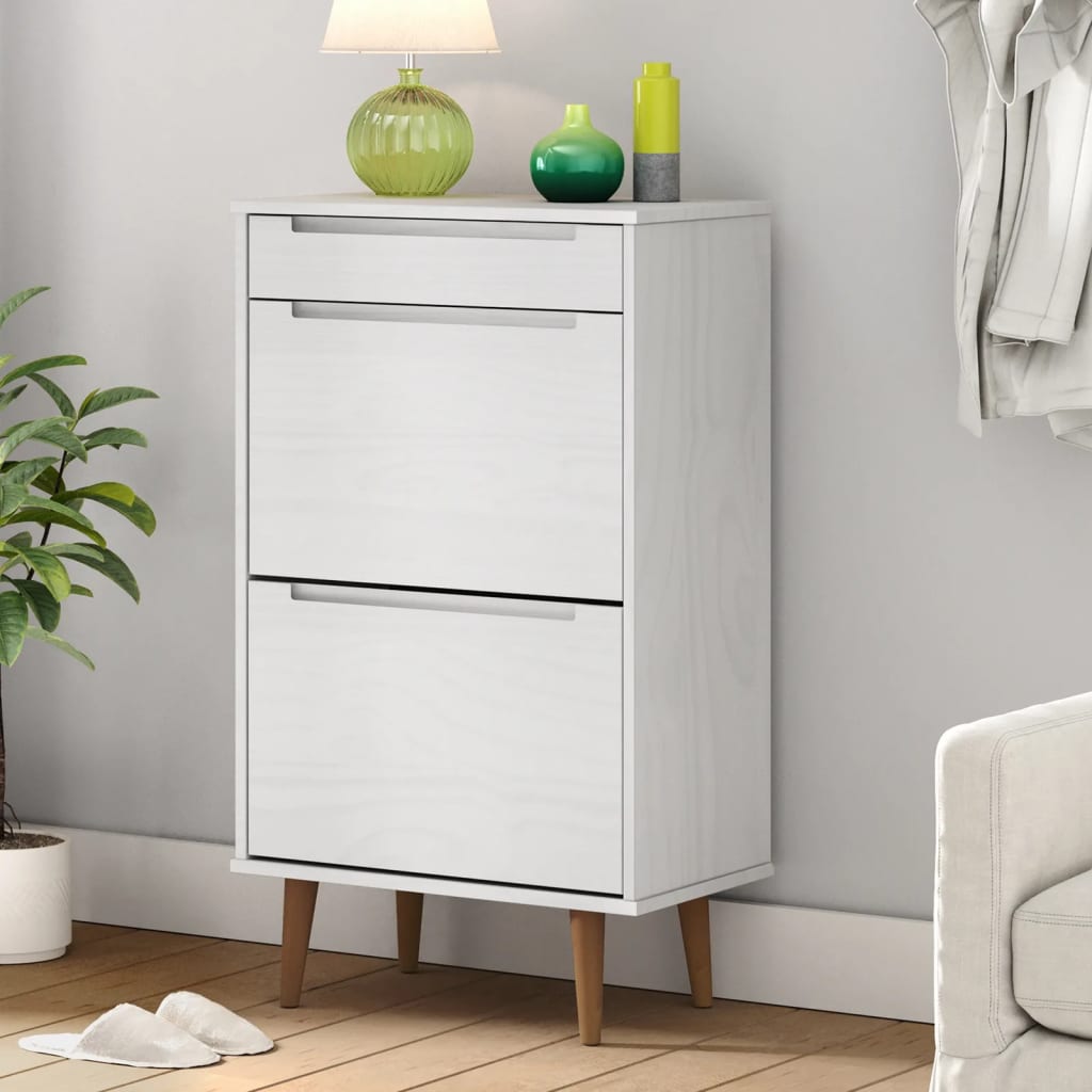 Shoe Cabinet MOLDE White 59,5x35x103 cm Solid Wood Pine - Charlotte Dunes