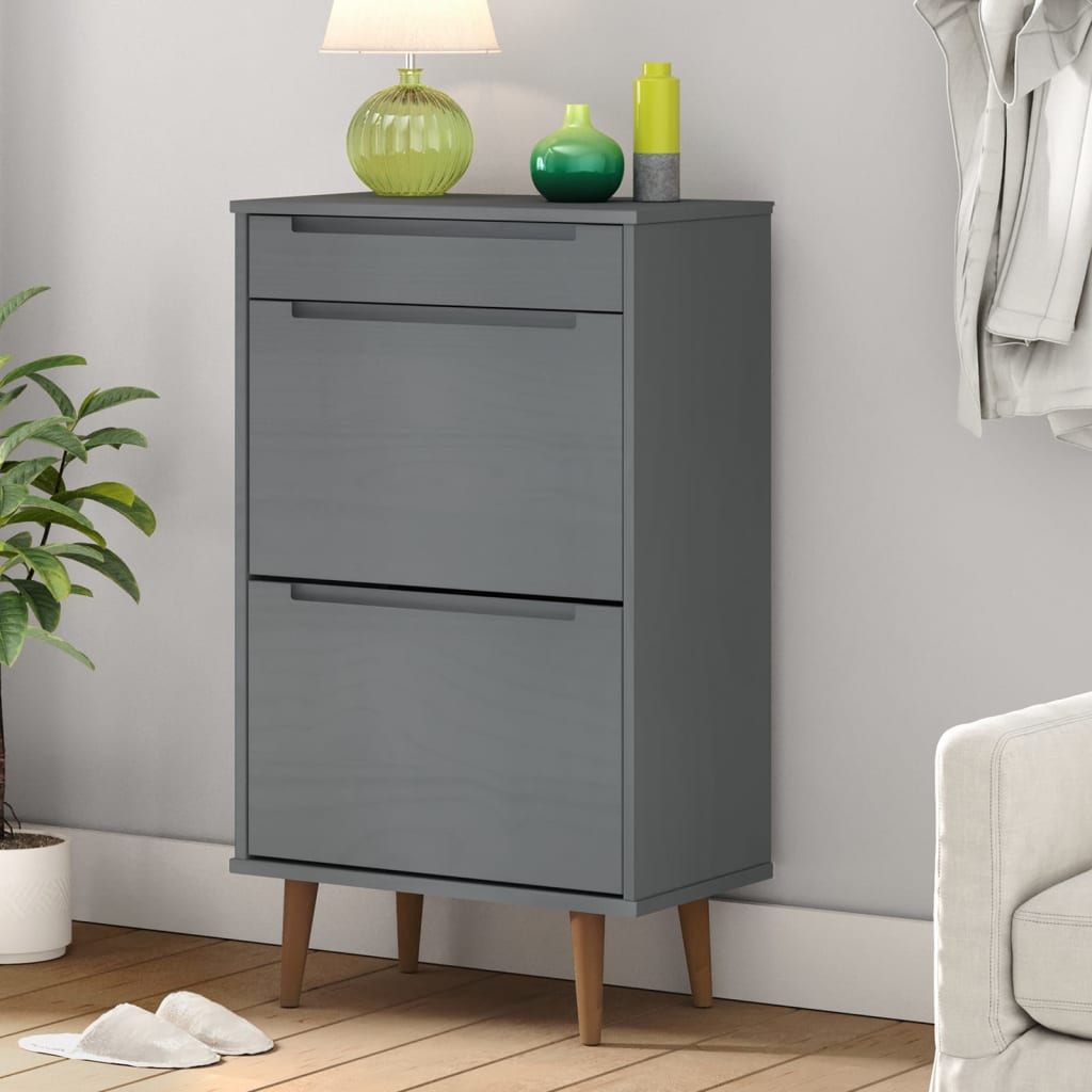 Shoe Cabinet MOLDE Grey 59,5x35x103 cm Solid Wood Pine - Charlotte Dunes