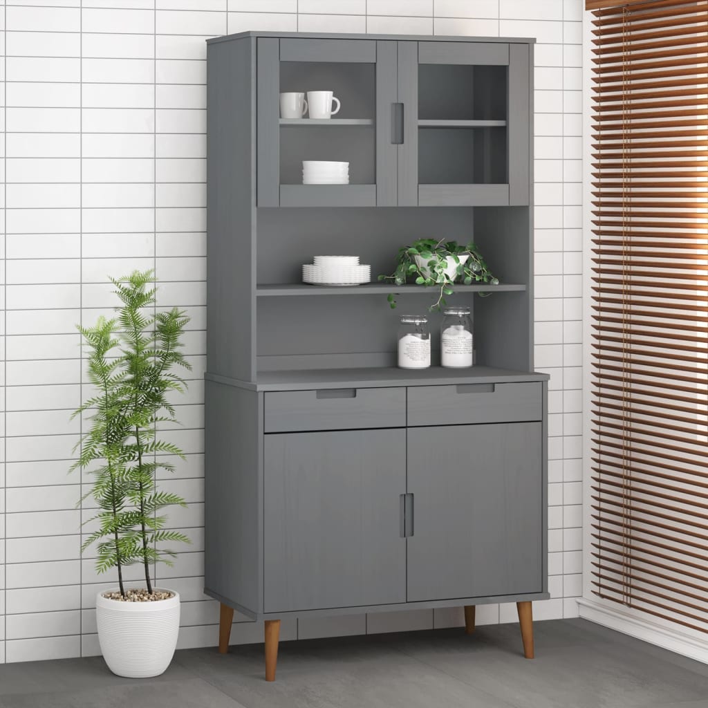 Top for Highboard MOLDE Grey 90x35x100 cm Solid Wood Pine - Decor Base