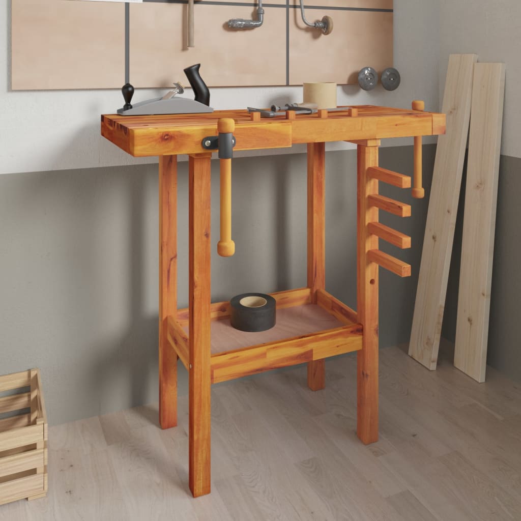 Workbench with Vices 92x48x83 cm Solid Wood Acacia - Millennium Furniture
