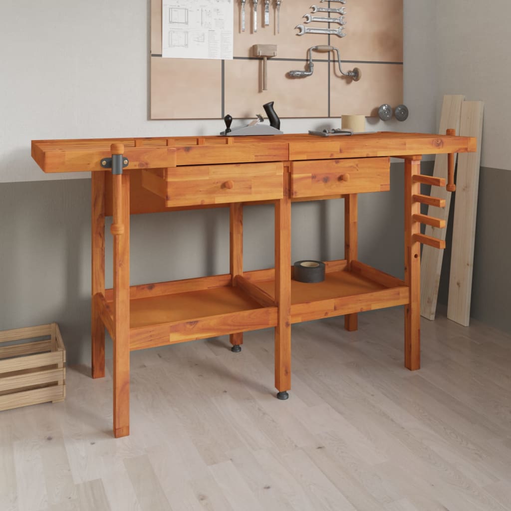Workbench with Drawers and Vices 162x62x83 cm Solid Wood Acacia - Tyrell & Tyrell