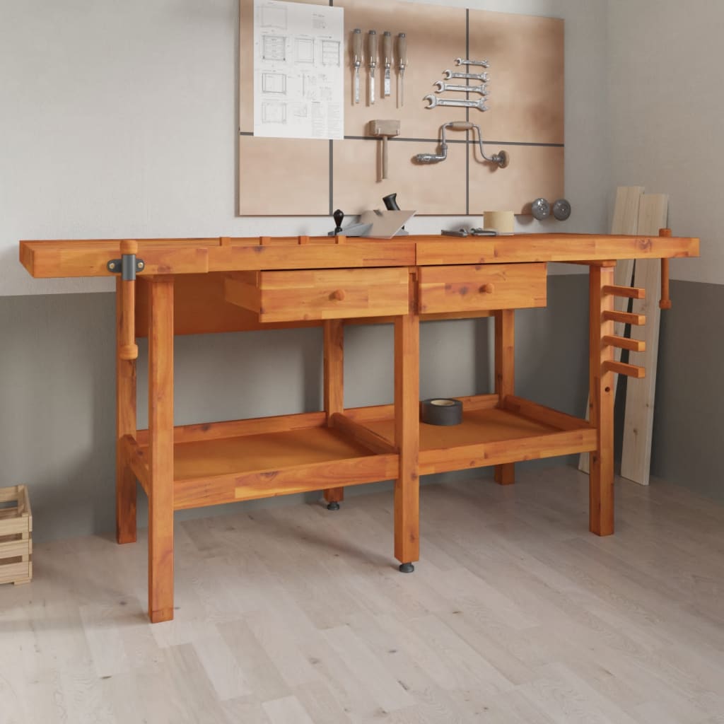 Workbench with Drawers and Vices 192x62x83 cm Solid Wood Acacia - Unbeatable Bargains