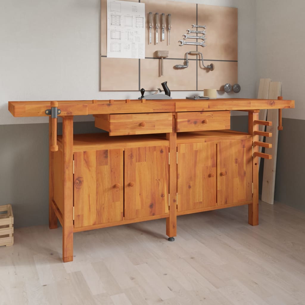 Workbench with Drawers and Vices 192x62x83 cm Solid Wood Acacia - R and M Furniture