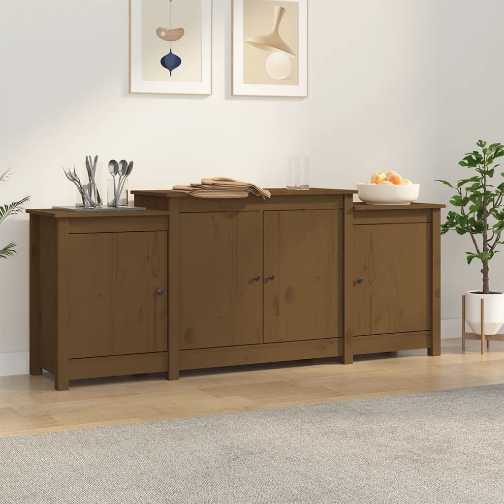 Sideboard Honey Brown 164x37x68 cm Solid Wood Pine - The Home Maker