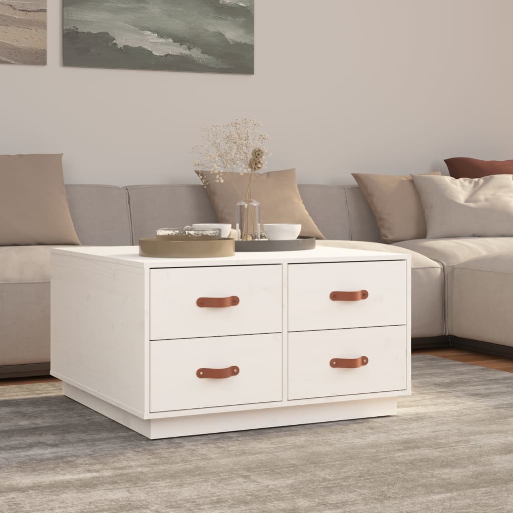 Coffee Table White 80x80x45 cm Solid Wood Pine - Merlin Deals