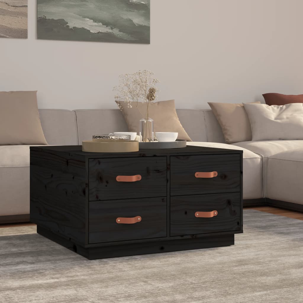 Coffee Table Black 80x80x45 cm Solid Wood Pine - Millennium Furniture