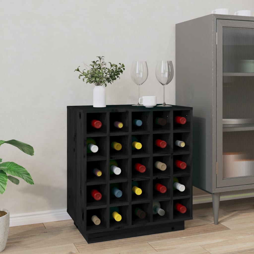 Wine Cabinet Black 55.5x34x61 cm Solid Wood Pine - Brittle & Co