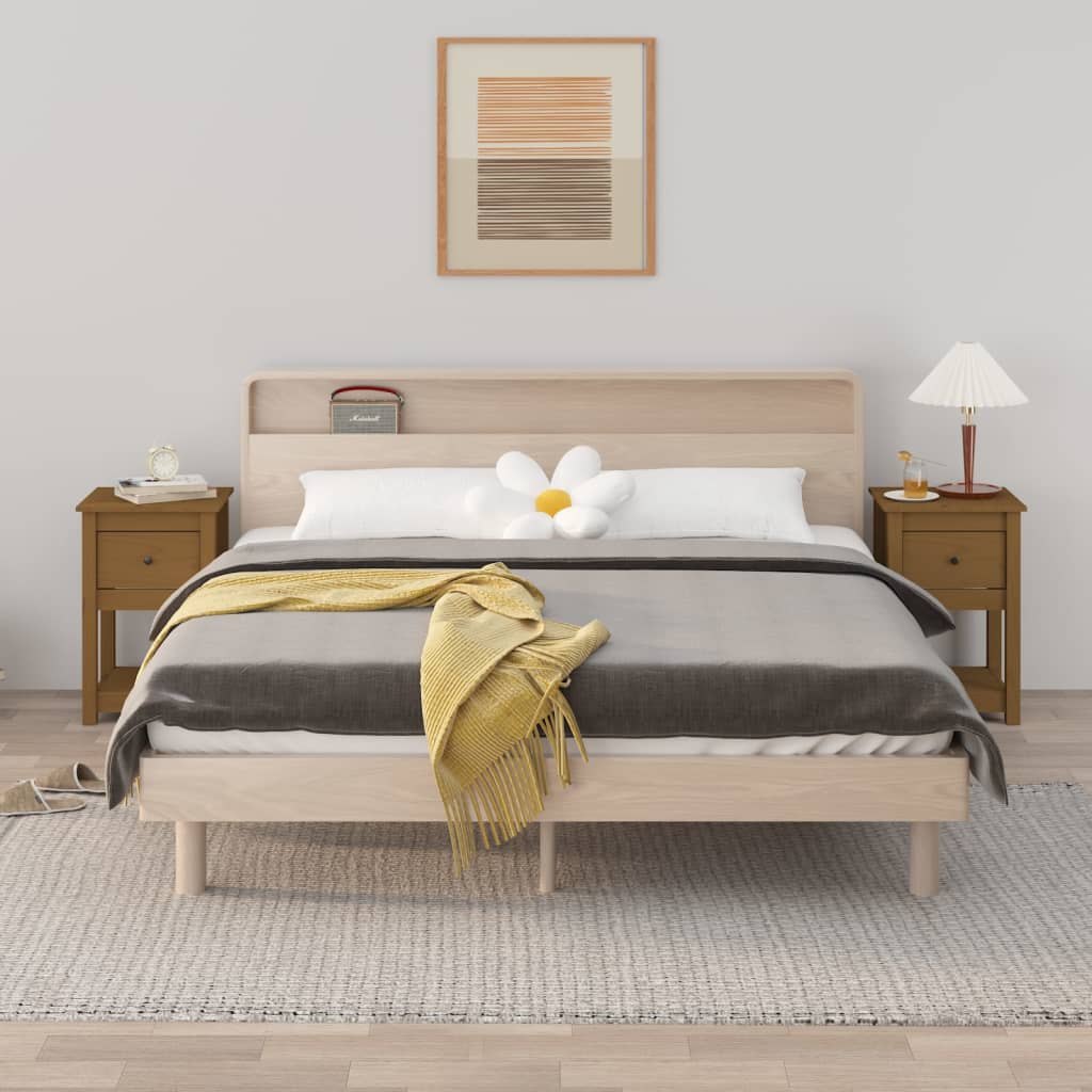 Bedside Table - NORMAN Serifos 2 Piece Nightstand Honey Brown 40cm - R and M Furniture