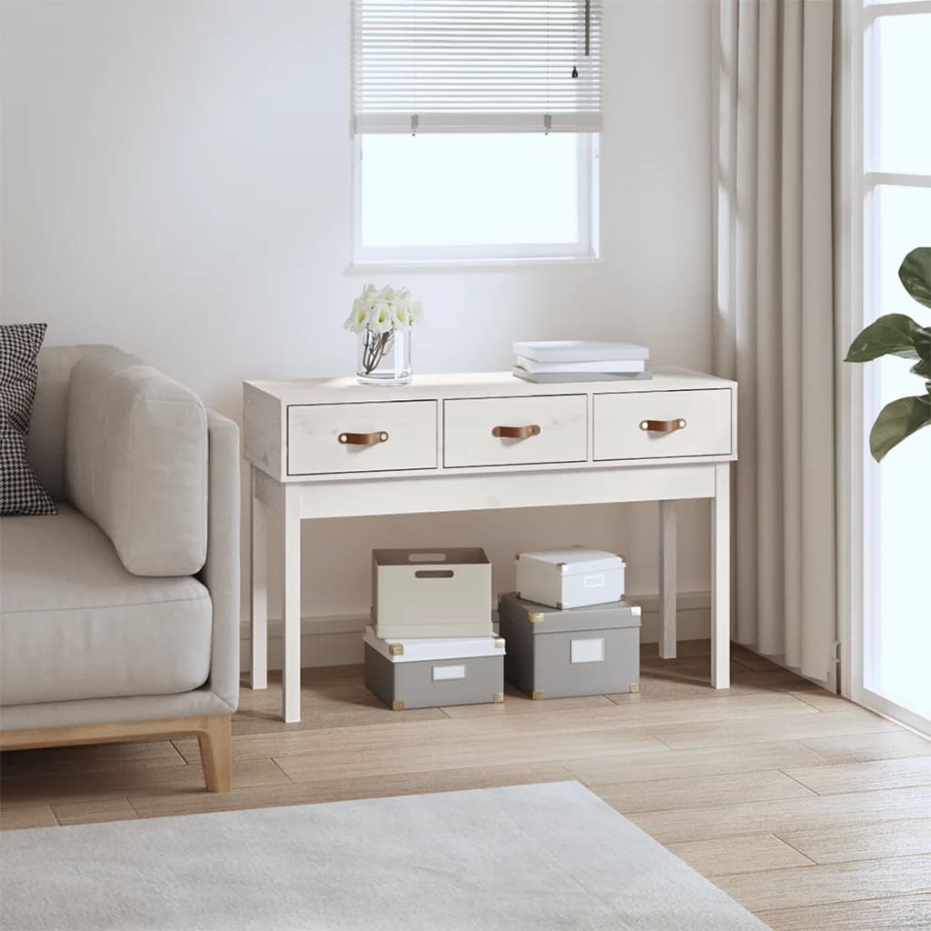 Console Table White 114x40x75 cm Solid Wood Pine - Unbeatable Bargains