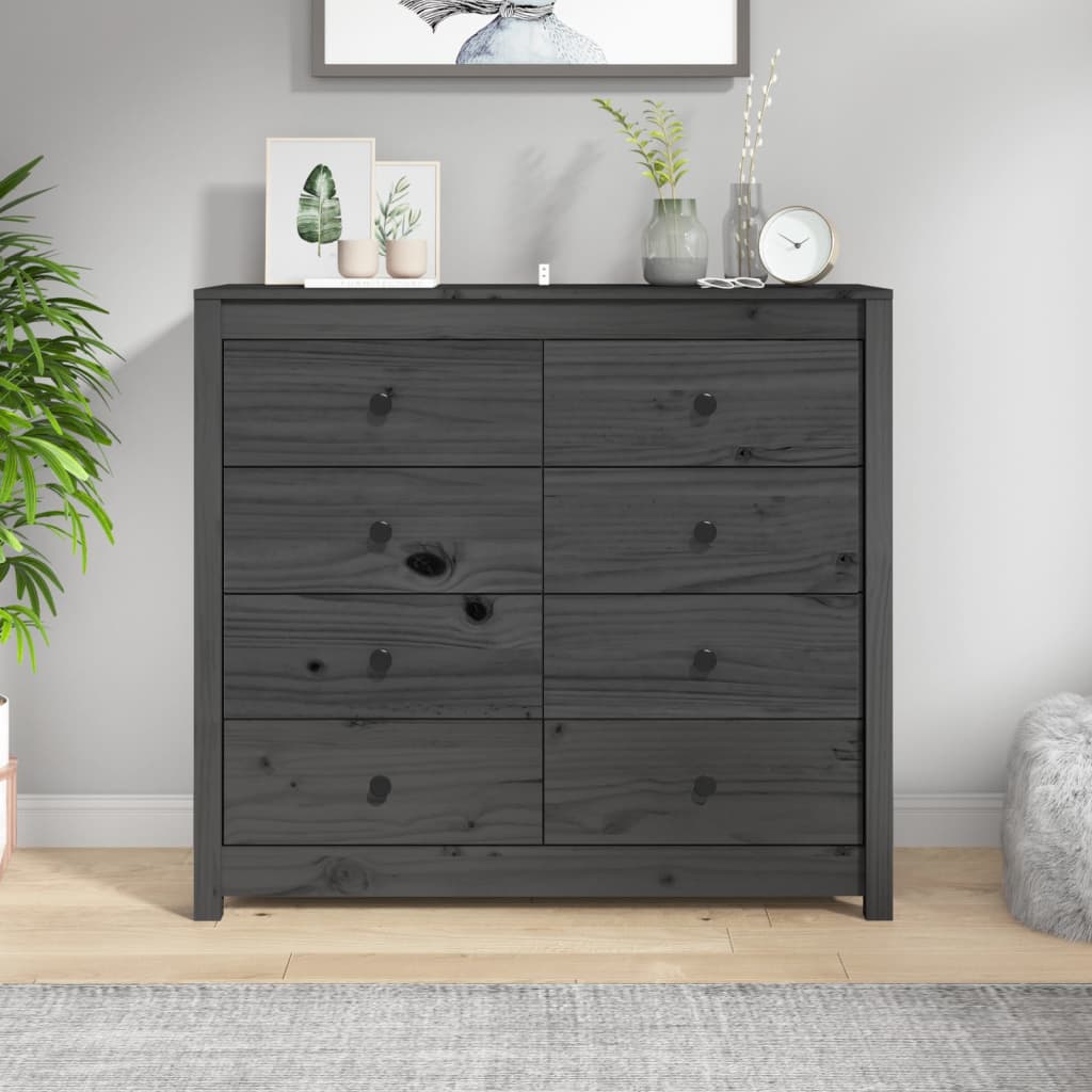 Side Cabinet Grey 100x40x90 cm Solid Wood Pine - Sid & Sam