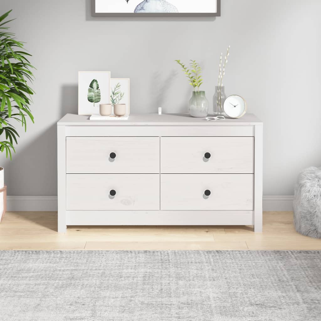 Side Cabinet White 100x40x54 cm Solid Wood Pine - Sid & Sam