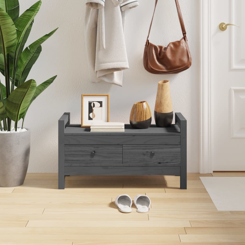 Hall Bench Grey 80x40x43 cm Solid Wood Pine - Merlin Deals