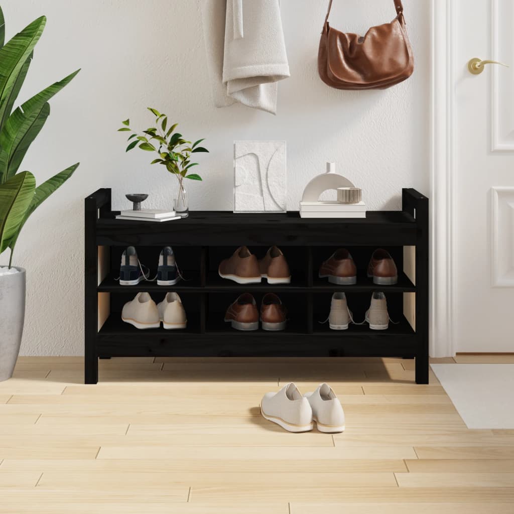 Hall Bench Black 110x40x60 cm Solid Wood Pine - Tyrell & Tyrell