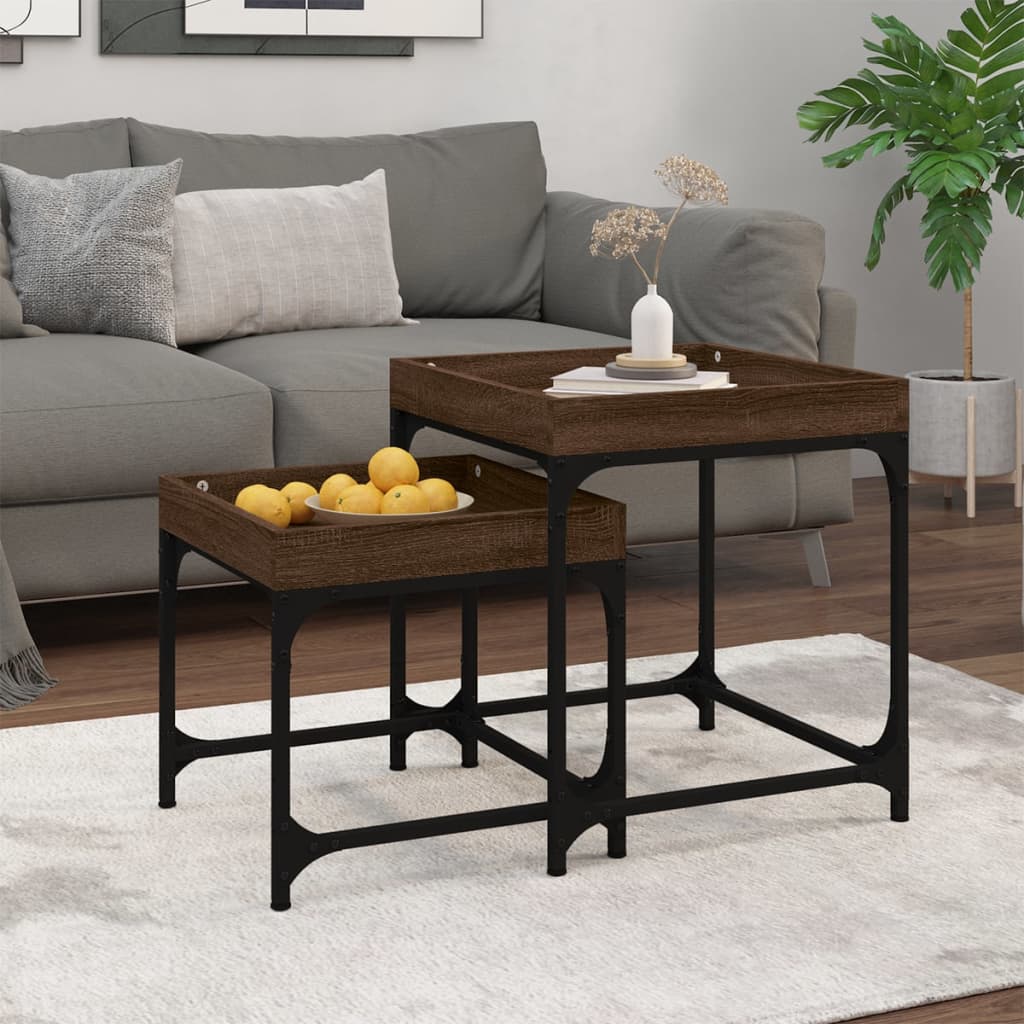 Side Tables 2 pcs Brown Oak Engineered Wood - Unbeatable Bargains