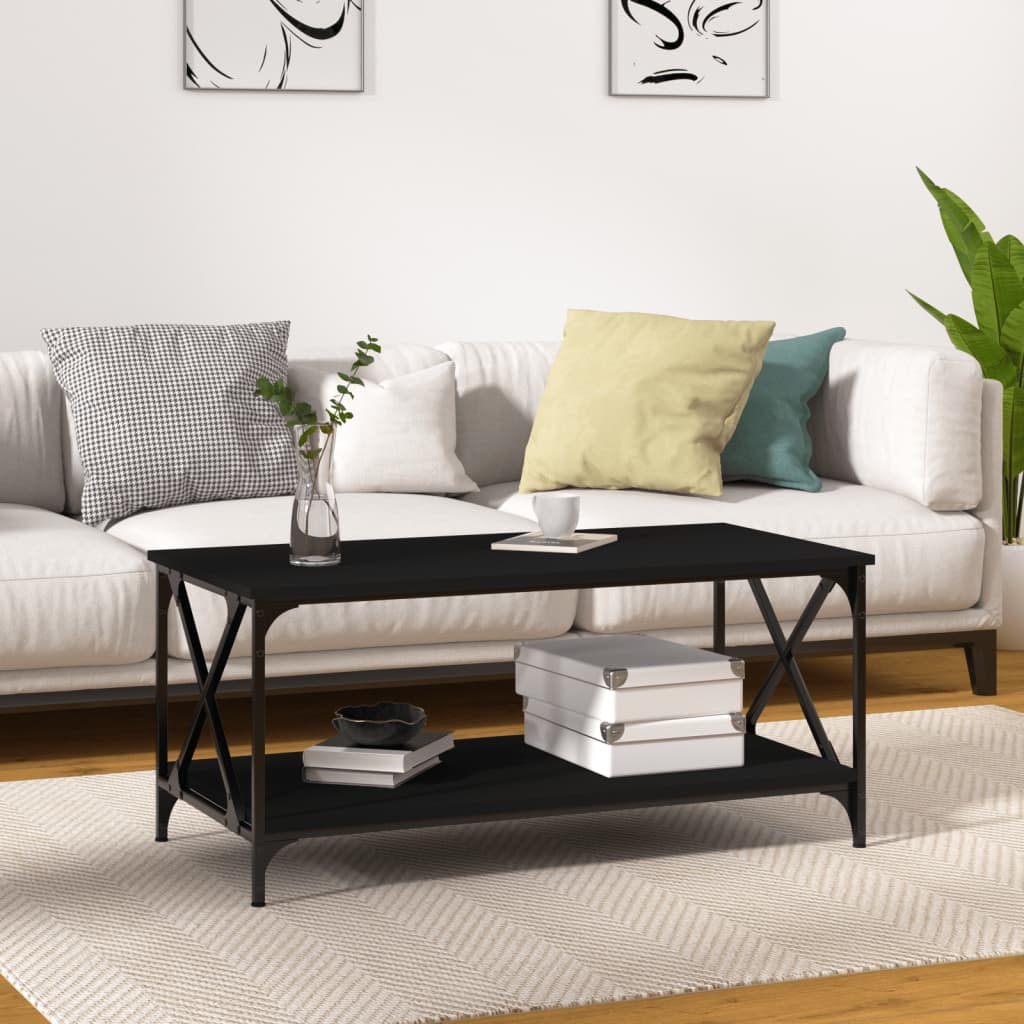 Coffee Table Black 100x50x45 cm Engineered Wood and Iron - Sid & Sam