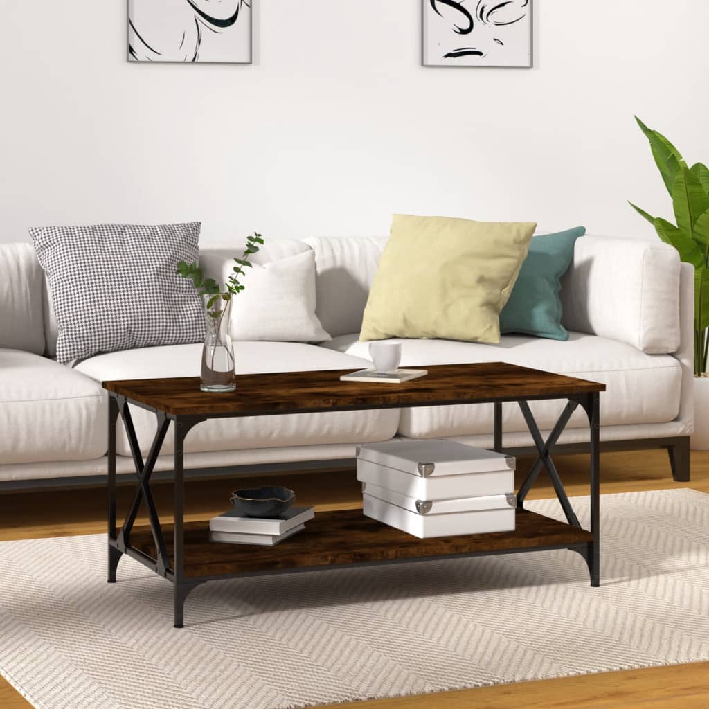 Coffee Table Smoked Oak 100x50x45 cm Engineered Wood and Iron - Tyrell & Tyrell