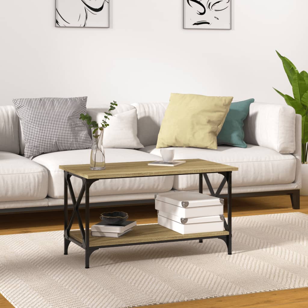 Coffee Table Sonoma Oak 80x45x45 cm Engineered Wood and Iron - Tyrell & Tyrell