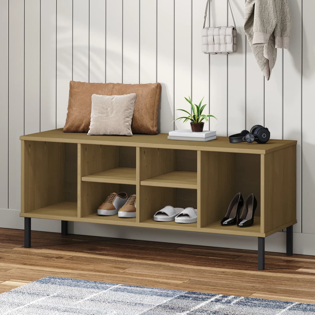 Shoe Rack with Metal Legs Brown 106x35x45 cm Solid Wood OSLO - Casper Homes