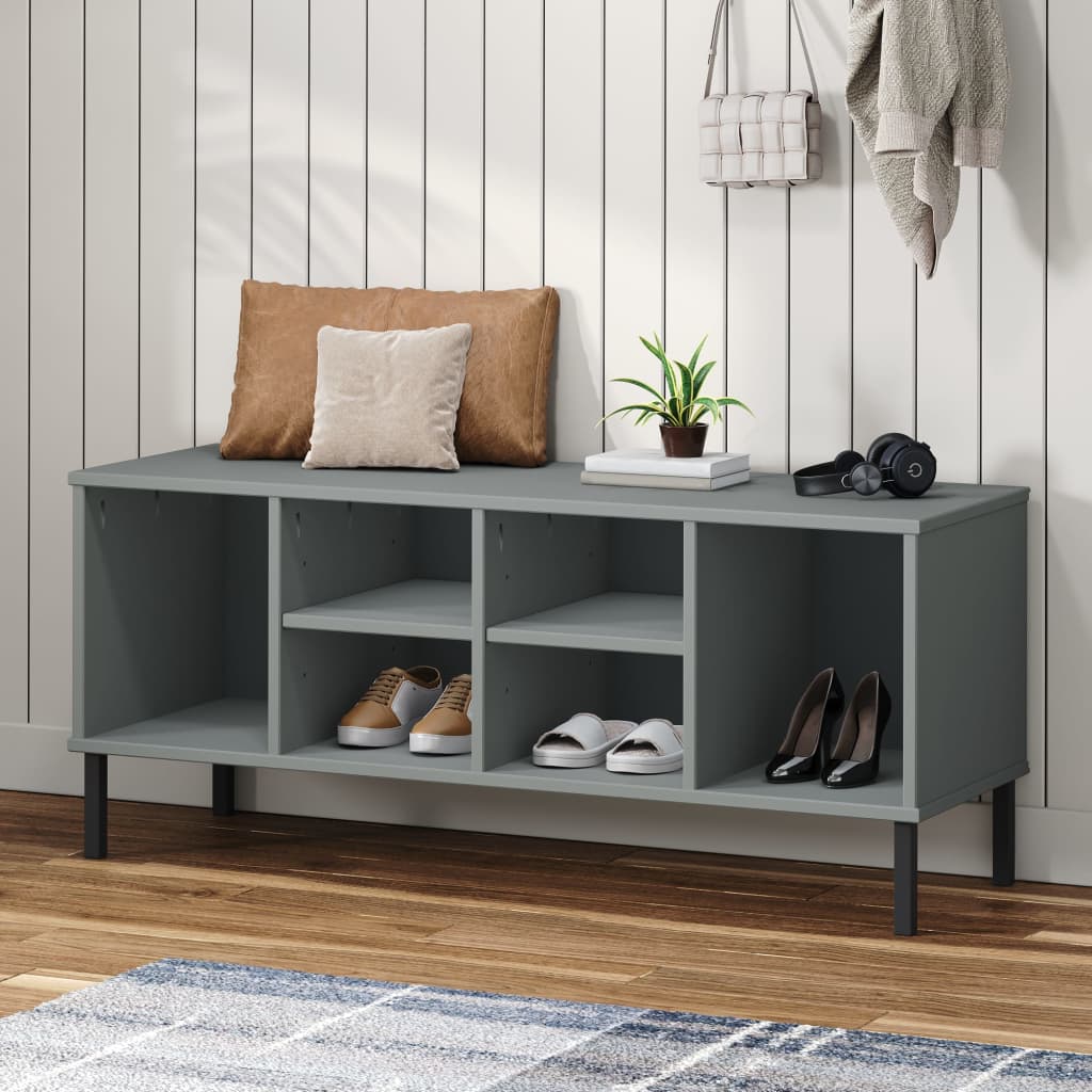 Shoe Rack with Metal Legs Grey 106x35x45 cm Solid Wood OSLO - R and M Furniture