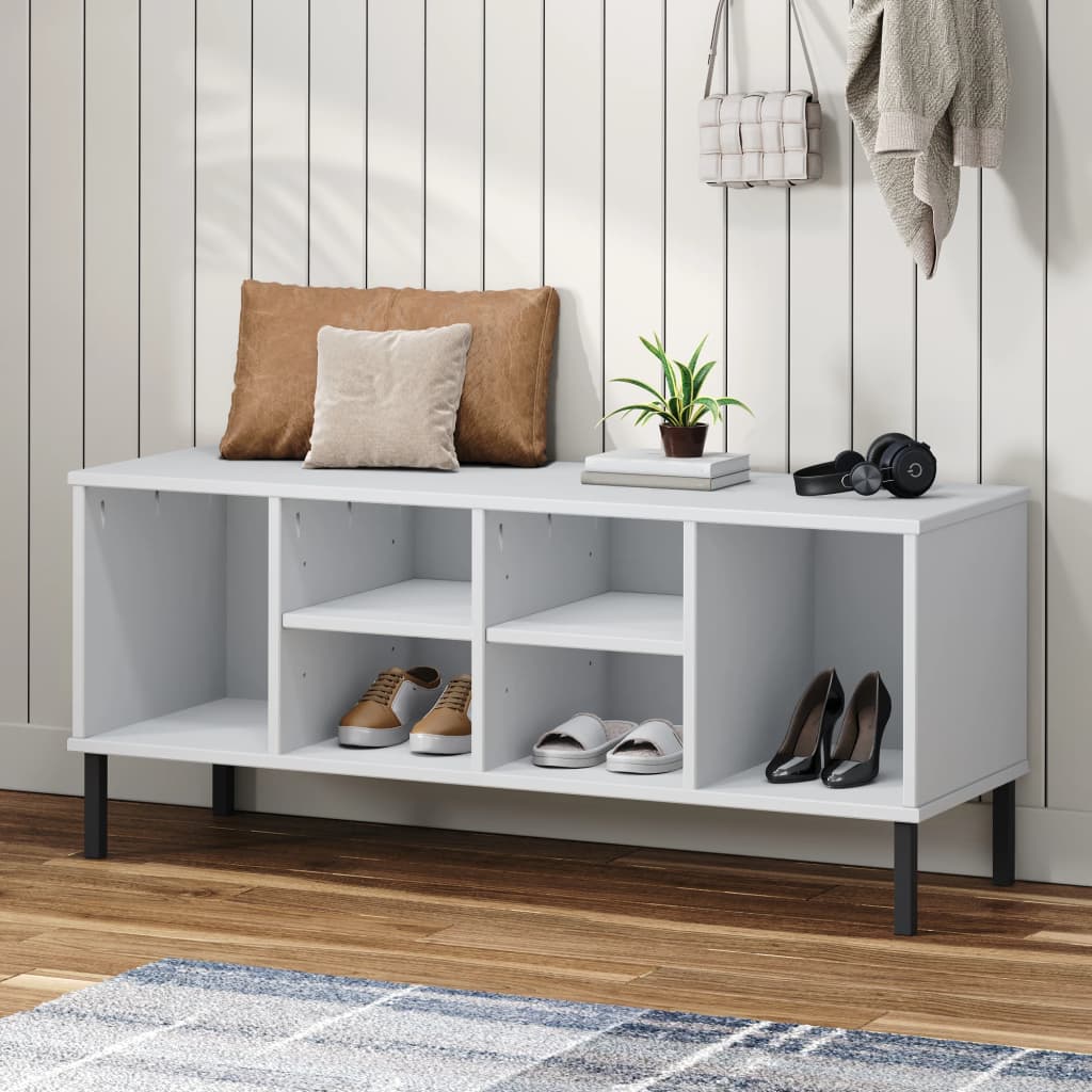 Shoe Rack with Metal Legs White 106x35x45 cm Solid Wood OSLO - Casper Homes