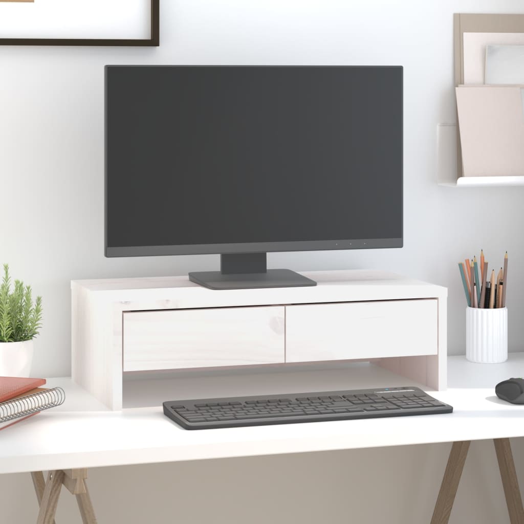 Monitor Stand White 50x27x15 cm Solid Wood Pine - Tyrell & Tyrell
