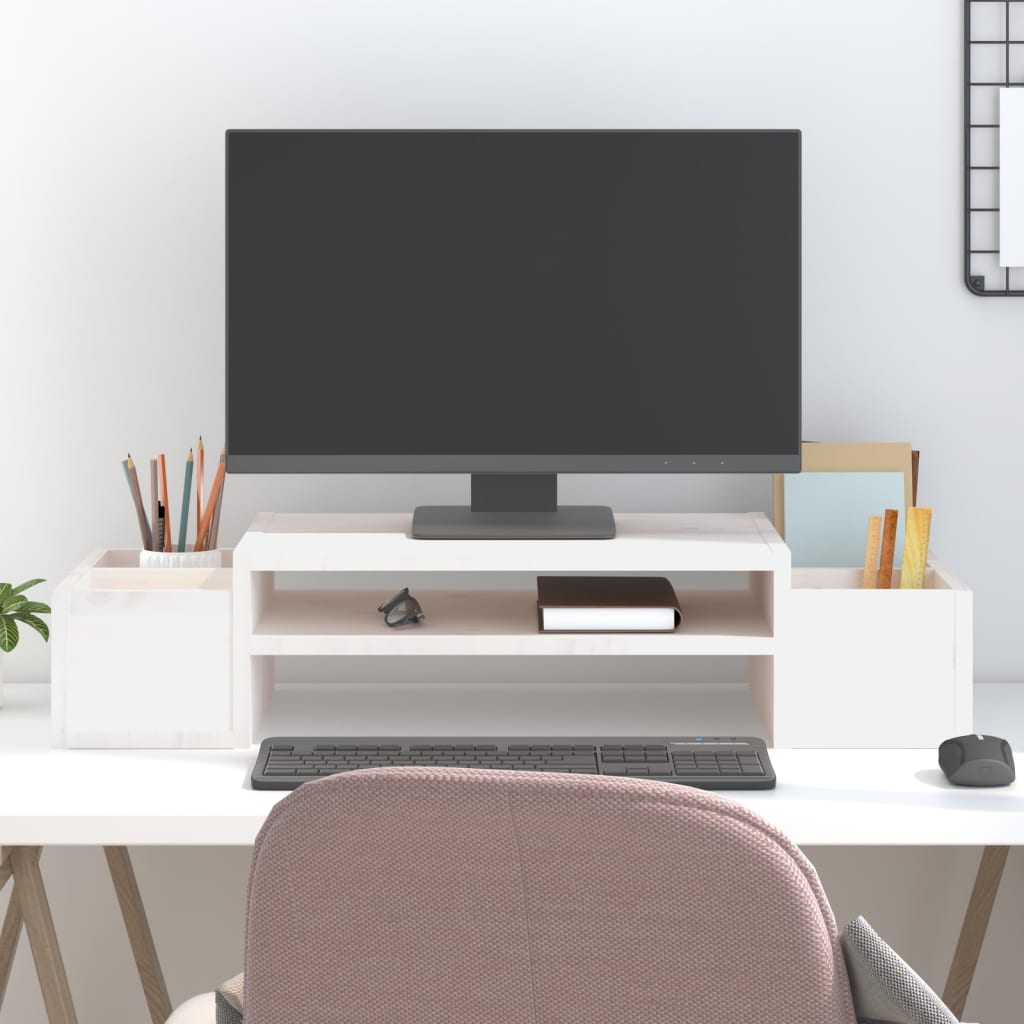 Monitor Stand White 70x27.5x15 cm Solid Wood Pine - Sid & Sam