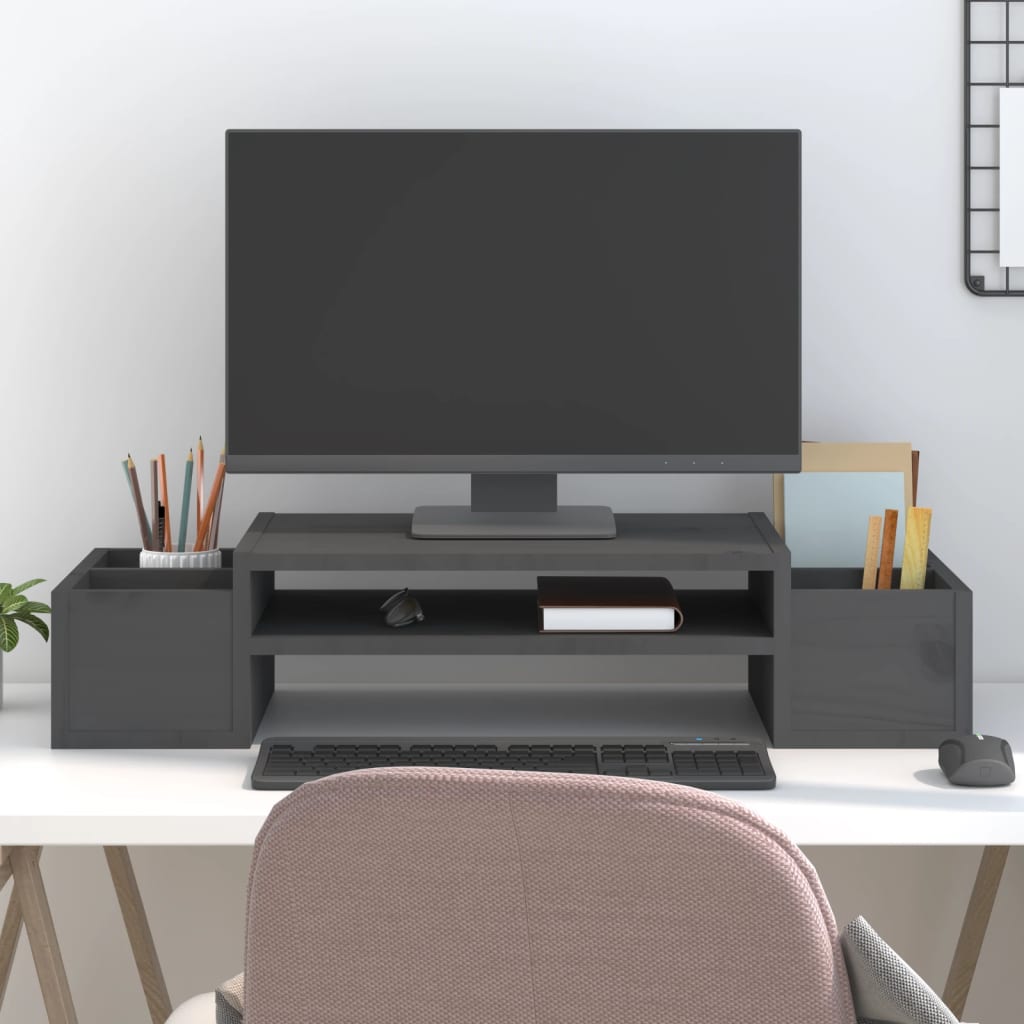 Monitor Stand Grey 70x27.5x15 cm Solid Wood Pine - R and M Furniture