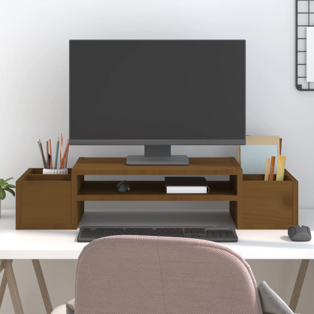 Monitor Stand Honey Brown 70x27.5x15 cm Solid Wood Pine - Style and Chic