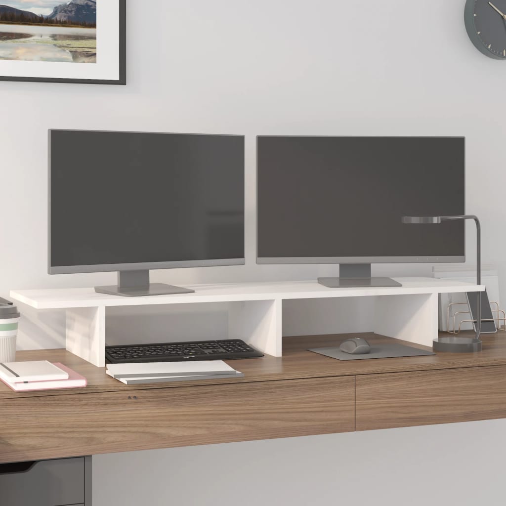 Monitor Stand White 100x27x15 cm Solid Wood Pine - Unbeatable Bargains