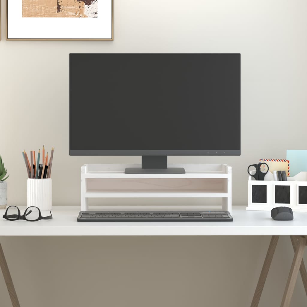 Monitor Stand White 50x24x16 cm Solid Wood Pine - Millennium Furniture