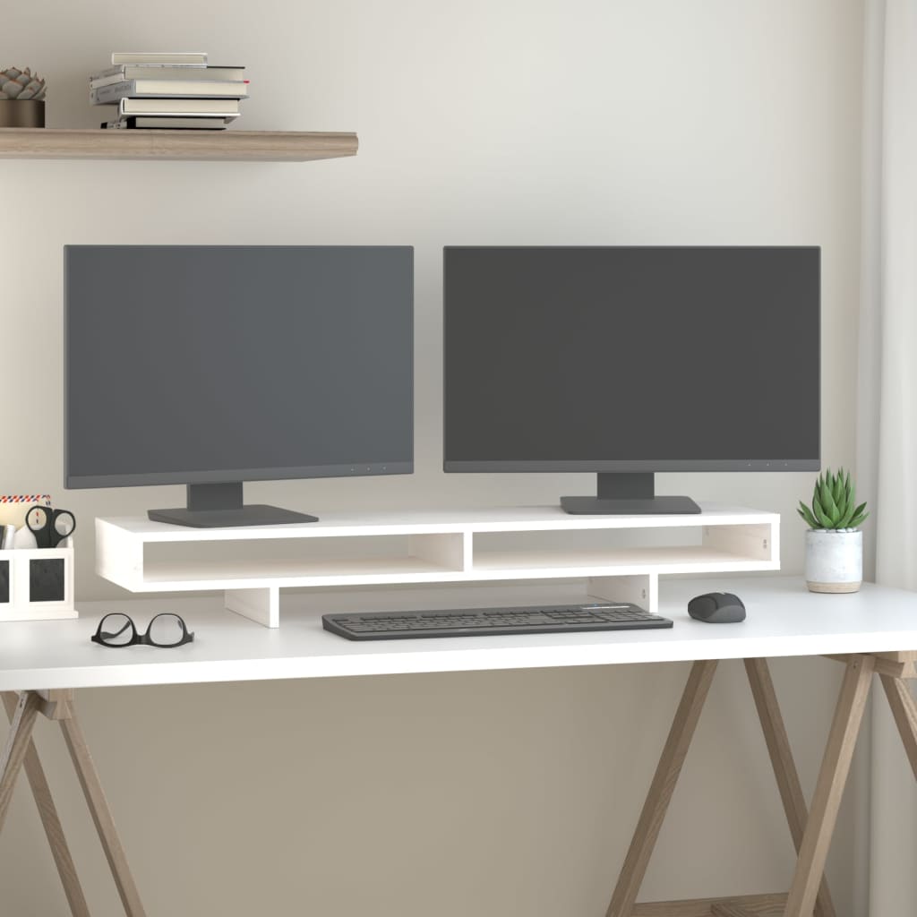 Monitor Stand White 100x27x14 cm Solid Wood Pine - Discount Dealers