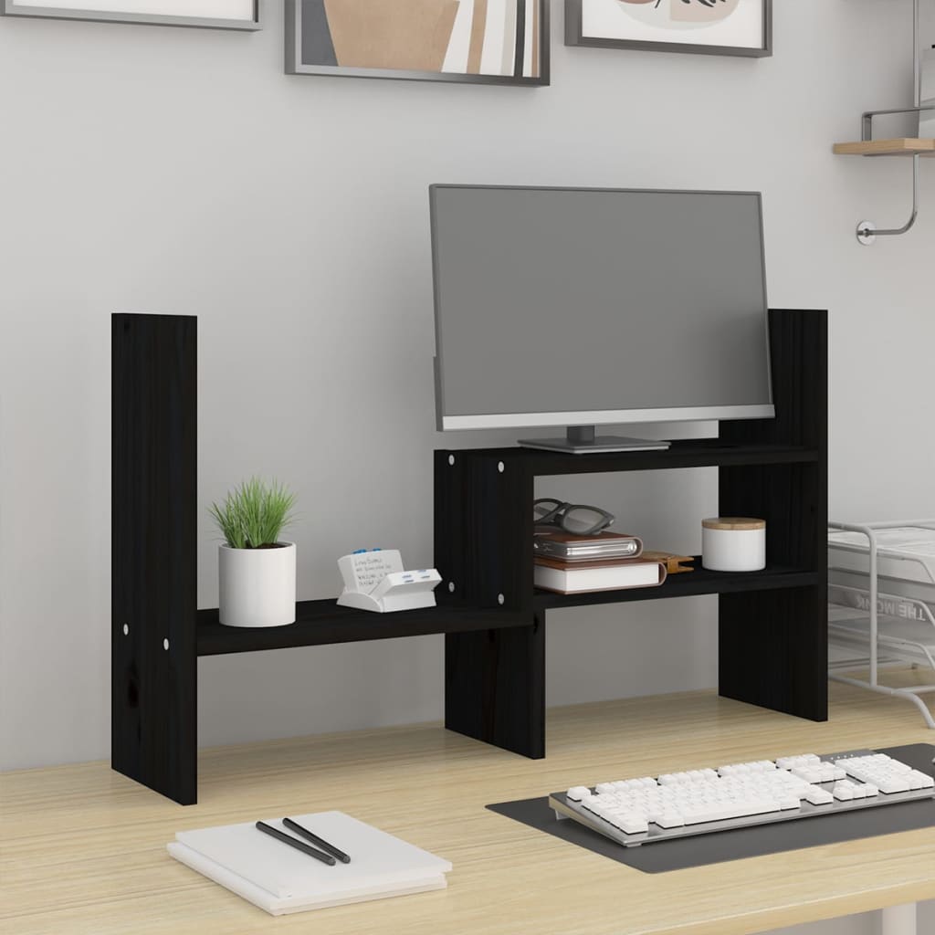 Monitor Stand Black (39-72)x17x43 cm Solid Wood Pine - Sid & Sam