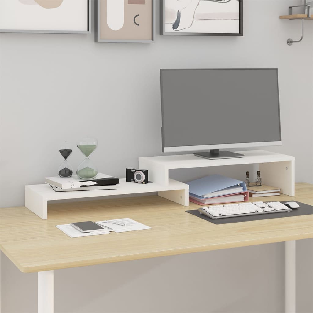 Monitor Stand White (52-101)x22x14 cm Solid Wood Pine - Unbeatable Bargains