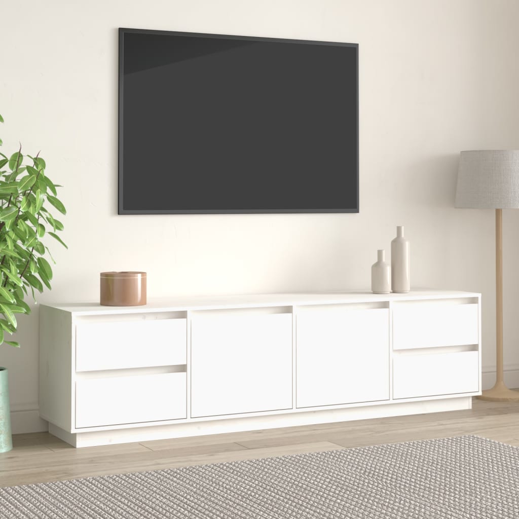 TV Cabinet White 176x37x47.5 cm Solid Wood Pine - Casper Homes
