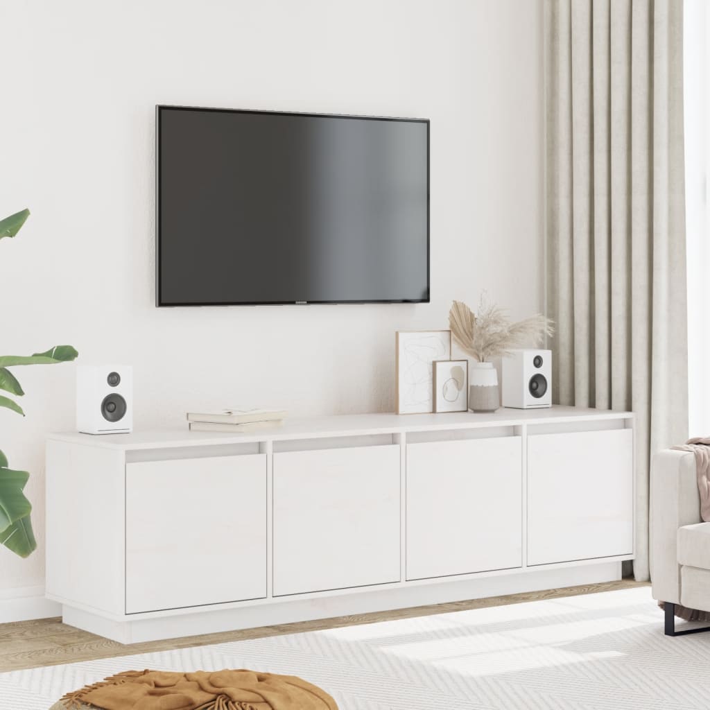 TV Cabinet White 156x37x45 cm Solid Wood Pine - Discount Dealers