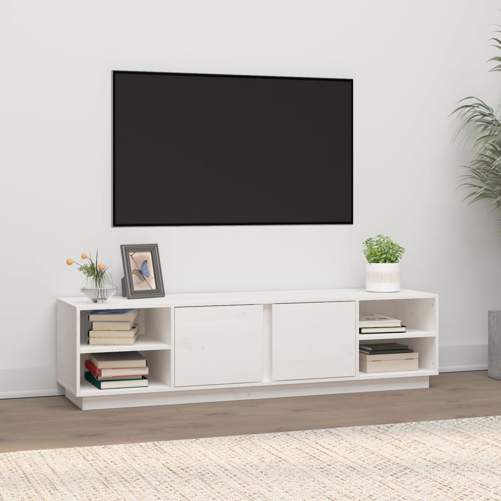 TV Cabinet White 156x40x40 cm Solid Wood Pine - Discount Dealers