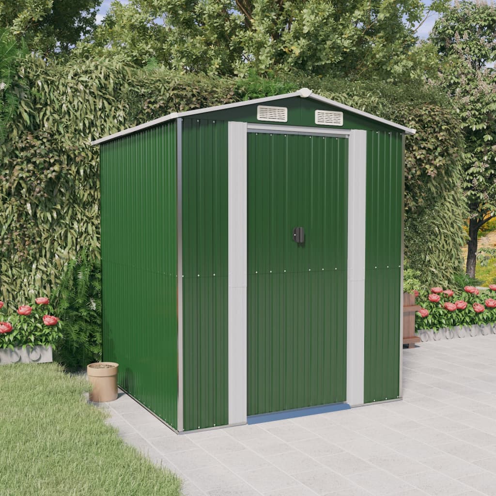 Garden Shed Green 192x191x223 cm Galvanised Steel - All Things Good
