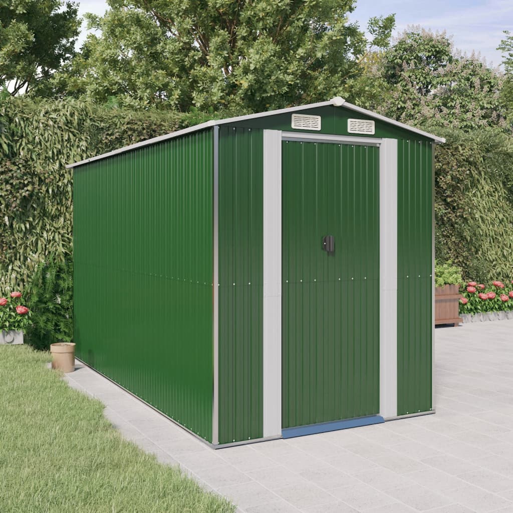 Garden Shed Green 192x357x223 cm Galvanised Steel - Sid & Sam