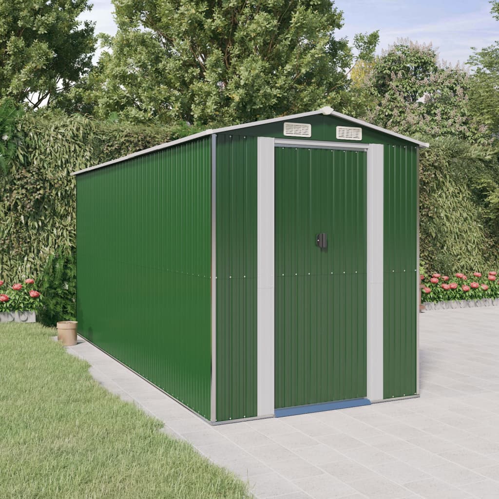 Garden Shed Green 192x440x223 cm Galvanised Steel - Style and Chic