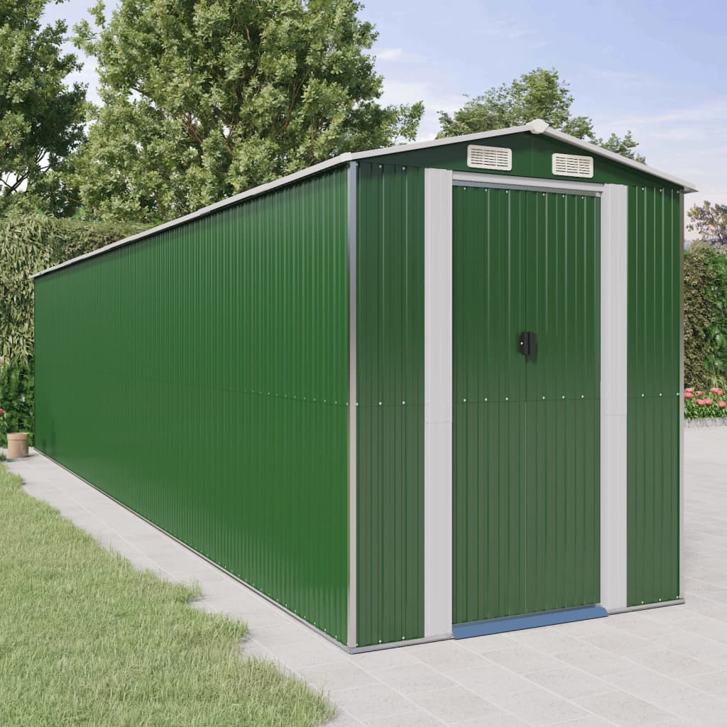 Garden Shed Green 192x855x223 cm Galvanised Steel - The Home Maker