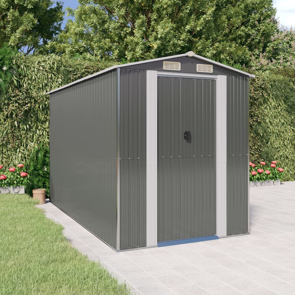 Garden Shed Light Grey 192x357x223 cm Galvanised Steel - The Home Maker