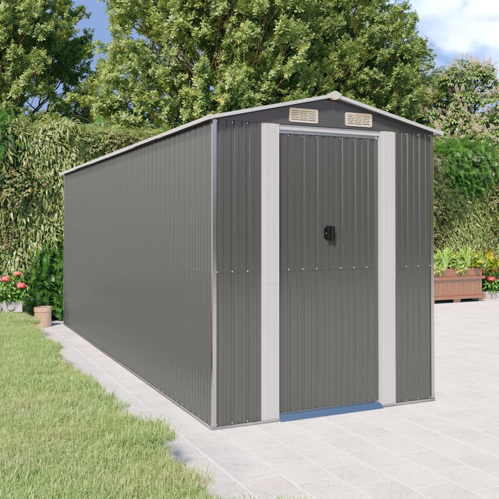 Garden Shed Light Grey 192x523x223 cm Galvanised Steel - Tyrell & Tyrell