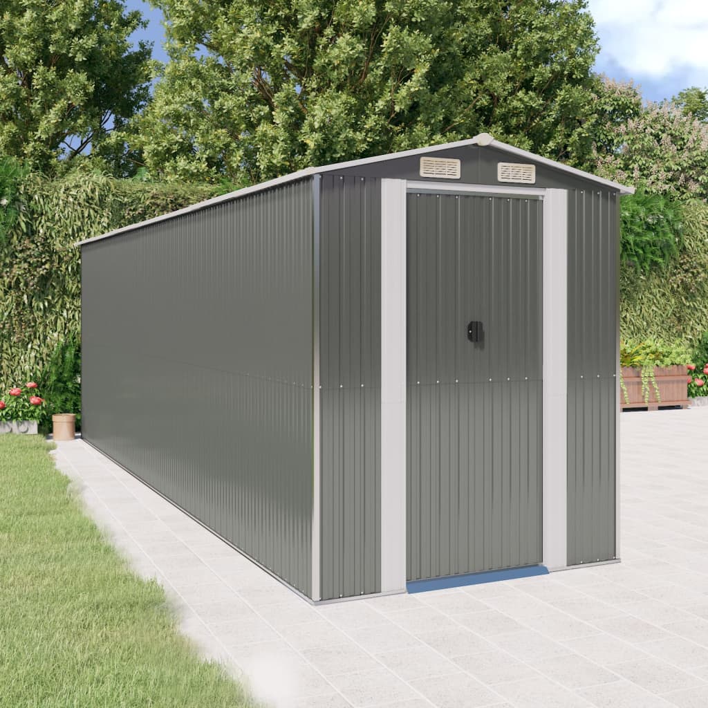 Garden Shed Light Grey 192x606x223 cm Galvanised Steel - Merlin Deals