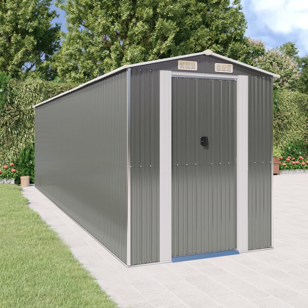 Garden Shed Light Grey 192x689x223 cm Galvanised Steel - Unbeatable Bargains