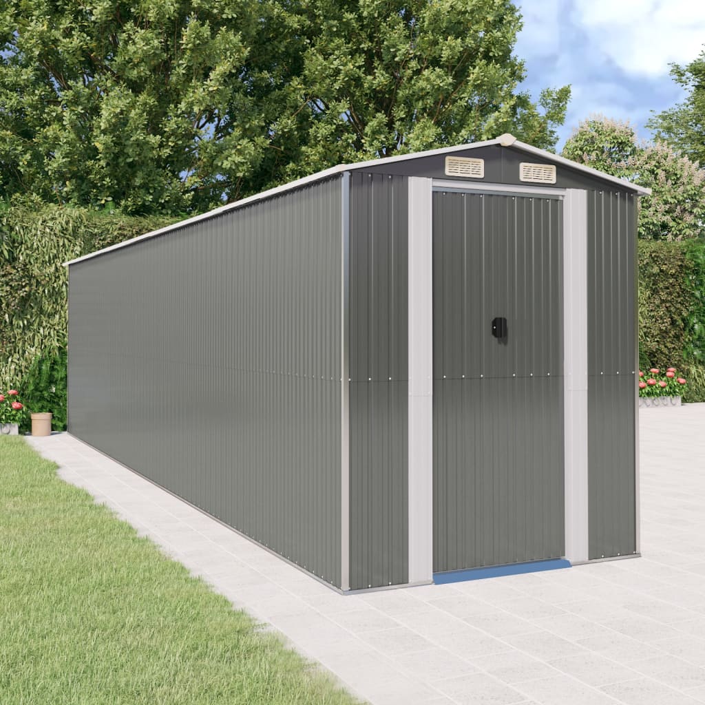Garden Shed Light Grey 192x772x223 cm Galvanised Steel - Style and Chic