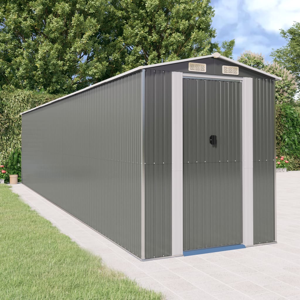 Garden Shed Light Grey 192x855x223 cm Galvanised Steel - Unbeatable Bargains